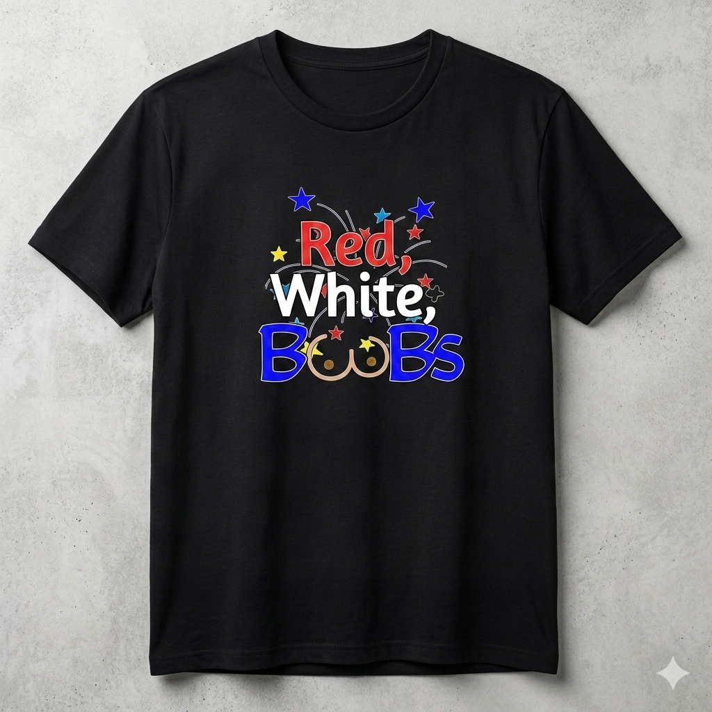 Unique Expressions Patriotic T-shirt - Red, White, & Boobs
