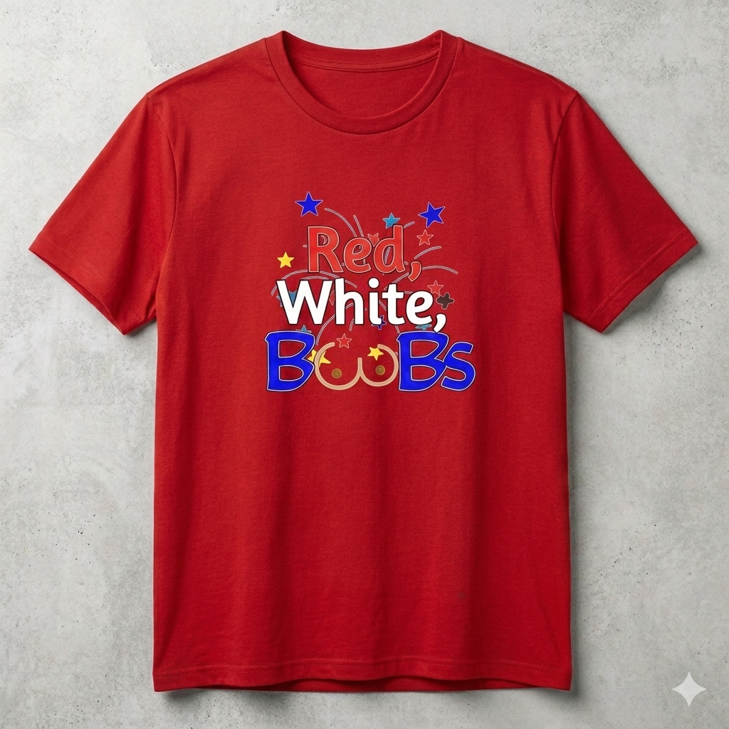 Unique Expressions Patriotic T-shirt - Red, White, & Boobs