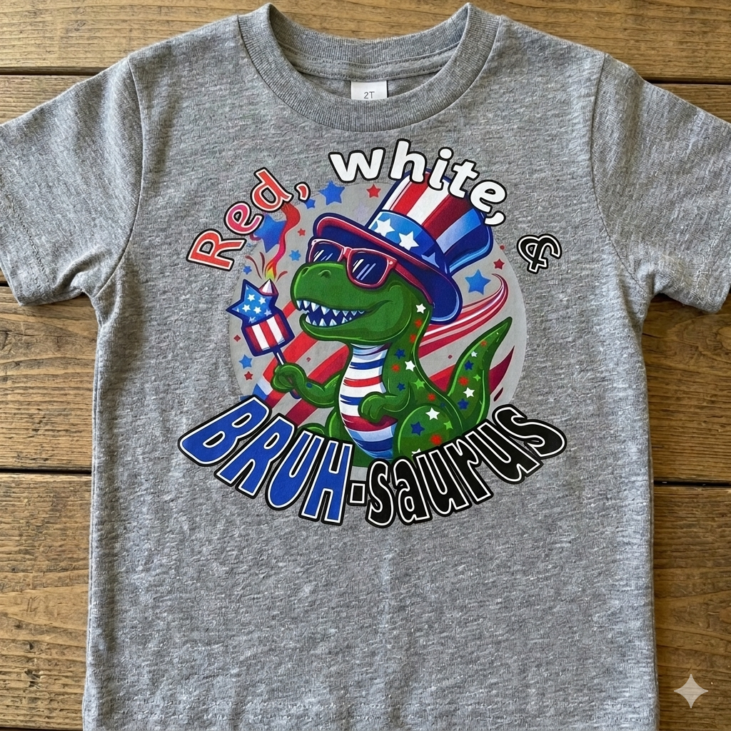 Unique Expressions Patriotic T-shirt - Red, White, & Bruh-saurus