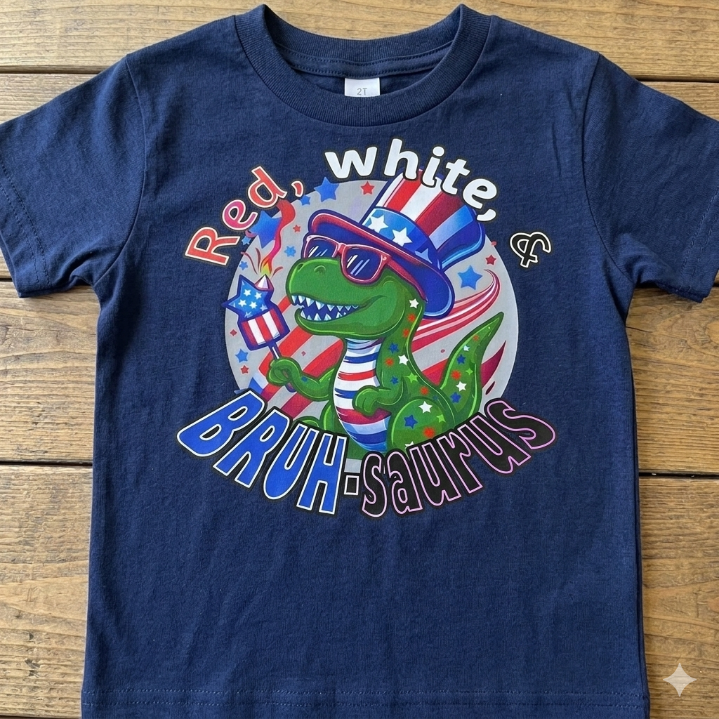 Unique Expressions Patriotic T-shirt - Red, White, & Bruh-saurus