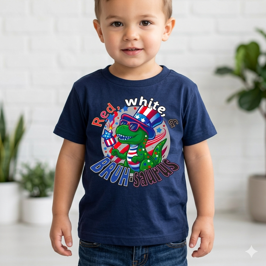 Unique Expressions Patriotic T-shirt - Red, White, & Bruh-saurus